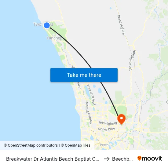 Breakwater Dr Atlantis Beach Baptist College to Beechboro map