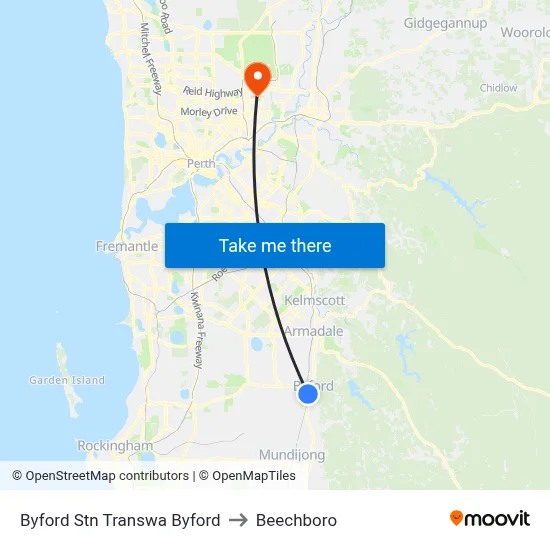 Byford Stn Transwa Byford to Beechboro map