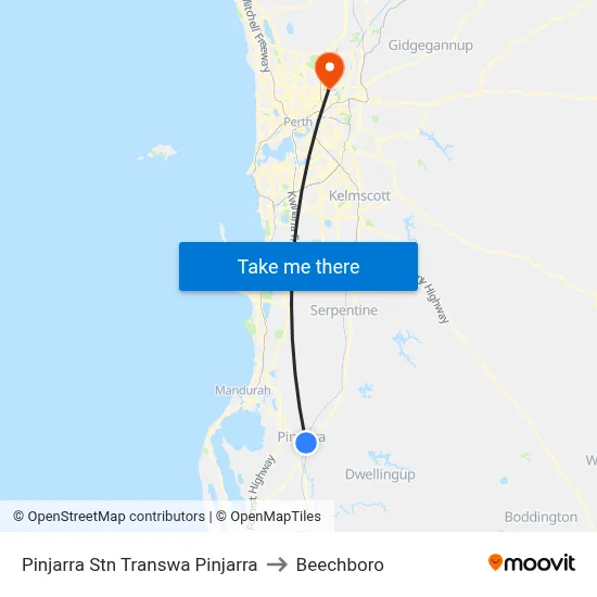 Pinjarra Stn Transwa Pinjarra to Beechboro map