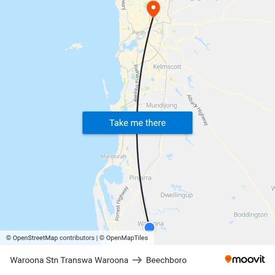 Waroona Stn Transwa Waroona to Beechboro map