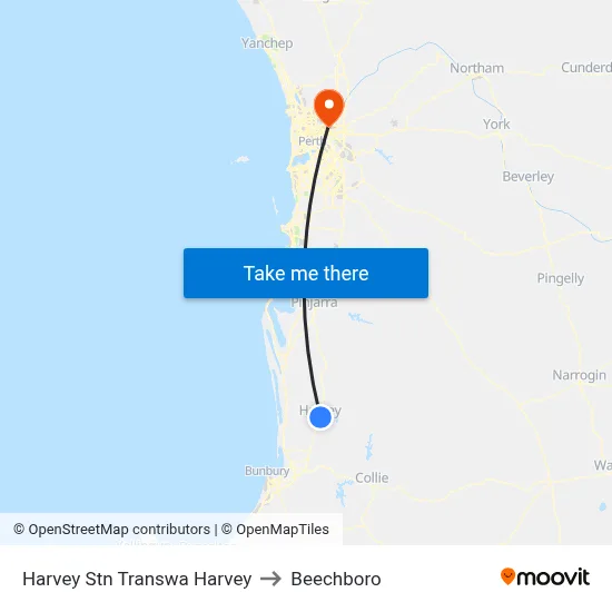 Harvey Stn Transwa Harvey to Beechboro map