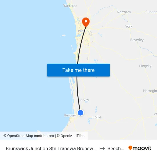 Brunswick Junction Stn Transwa Brunswick Junction to Beechboro map