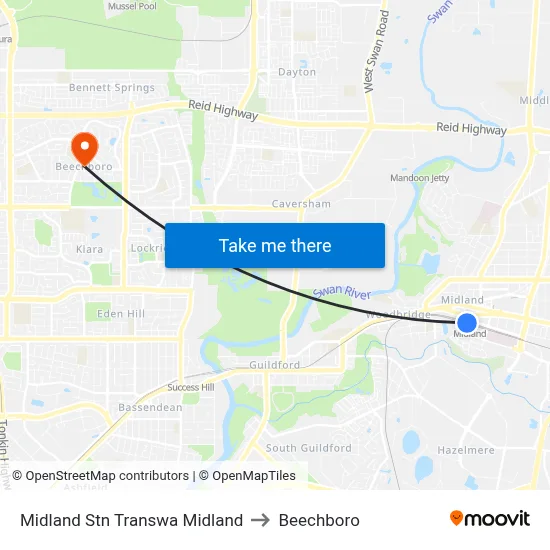 Midland Stn Transwa Midland to Beechboro map