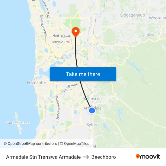 Armadale Stn Transwa Armadale to Beechboro map