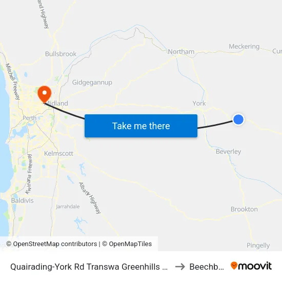 Quairading-York Rd Transwa Greenhills Turnoff to Beechboro map