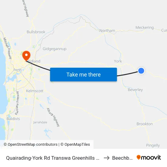 Quairading-York Rd Transwa Greenhills Turnoff to Beechboro map