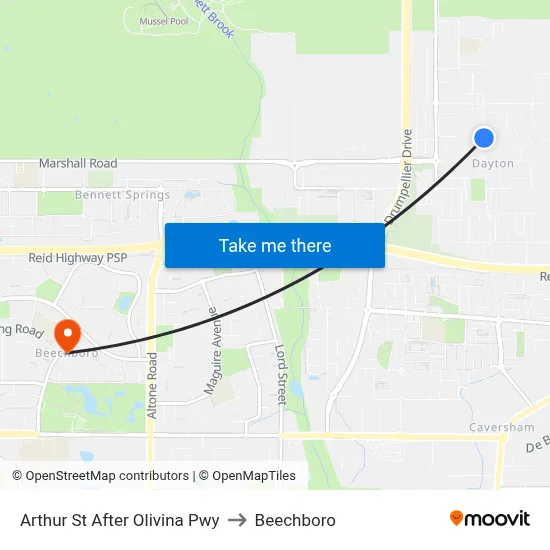 Arthur St After Olivina Pwy to Beechboro map
