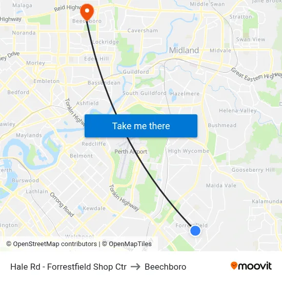 Hale Rd - Forrestfield Shop Ctr to Beechboro map
