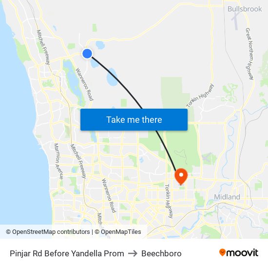 Pinjar Rd Before Yandella Prom to Beechboro map