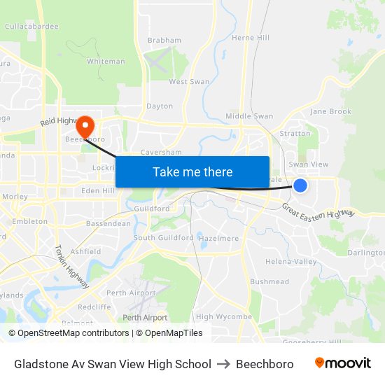 Gladstone Av Swan View High School to Beechboro map