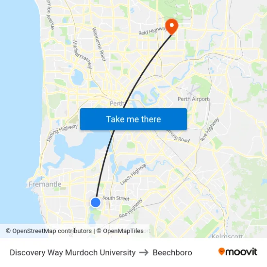 Discovery Way Murdoch University to Beechboro map