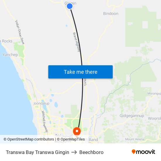 Transwa Bay Transwa Gingin to Beechboro map