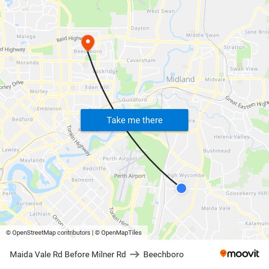 Maida Vale Rd Before Milner Rd to Beechboro map