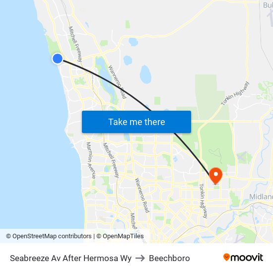 Seabreeze Av After Hermosa Wy to Beechboro map