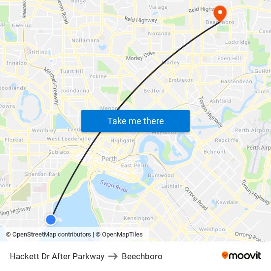 Hackett Dr After Parkway to Beechboro map