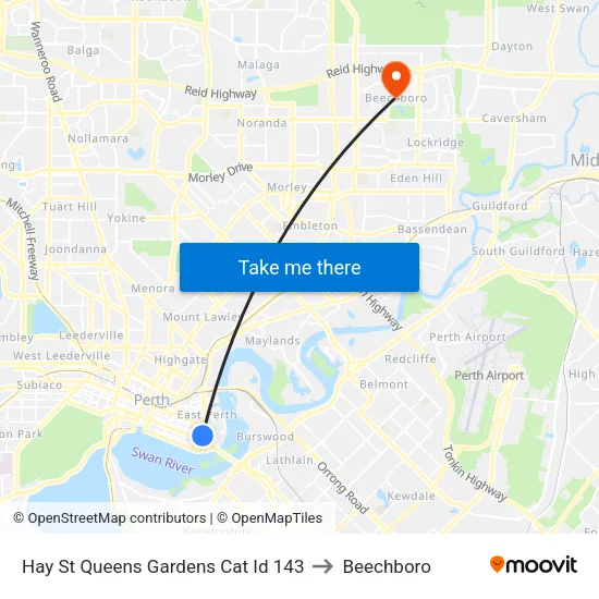 Hay St Queens Gardens Cat Id 143 to Beechboro map