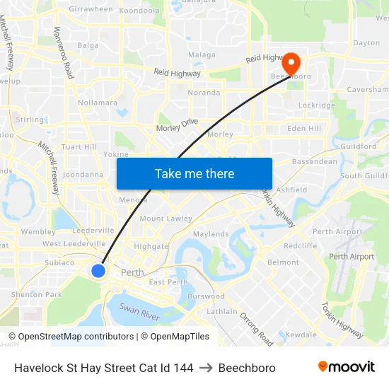 Havelock St Hay Street Cat Id 144 to Beechboro map