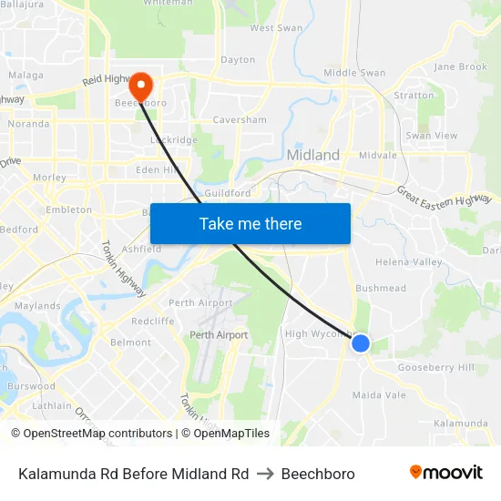 Kalamunda Rd Before Midland Rd to Beechboro map