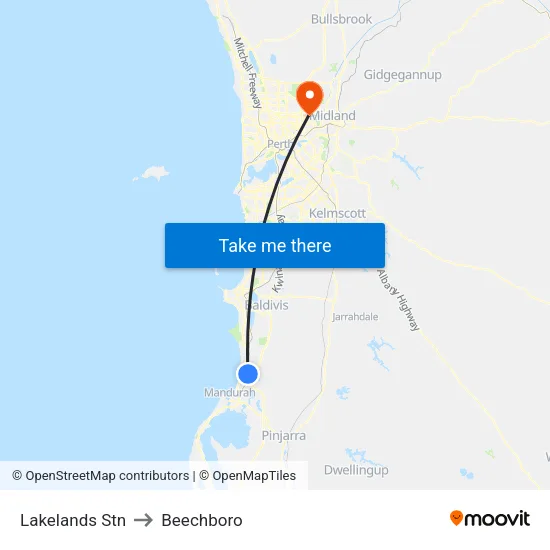 Lakelands Stn to Beechboro map