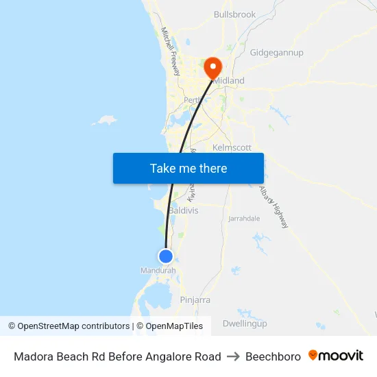 Madora Beach Rd Before Angalore Rd to Beechboro map