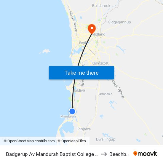 Badgerup Av Mandurah Baptist College Stand 2 to Beechboro map