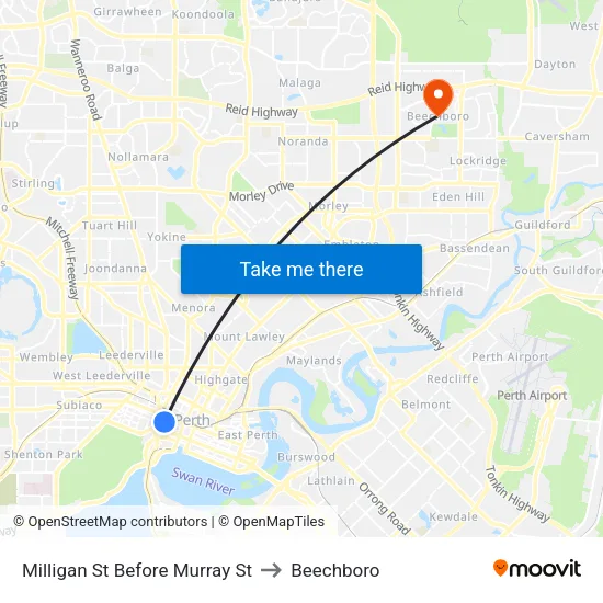 Milligan St Before Murray St to Beechboro map