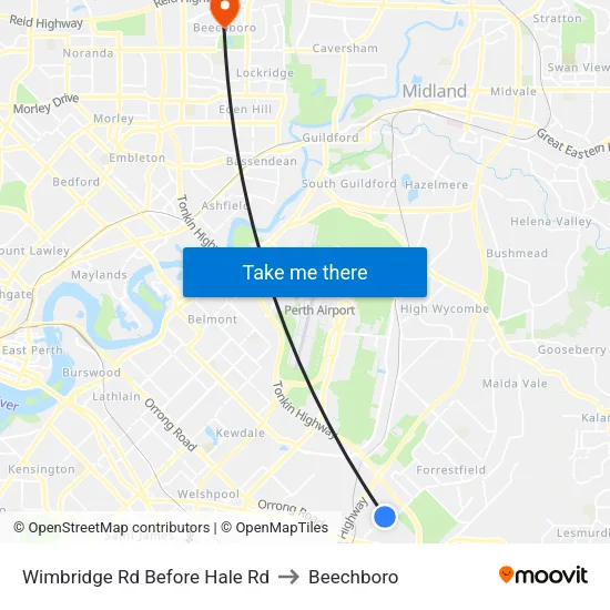 Wimbridge Rd Before Hale Rd to Beechboro map