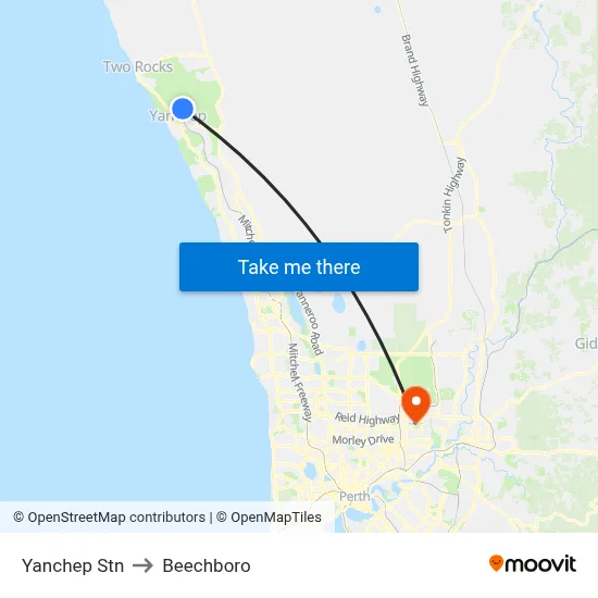 Yanchep Stn to Beechboro map