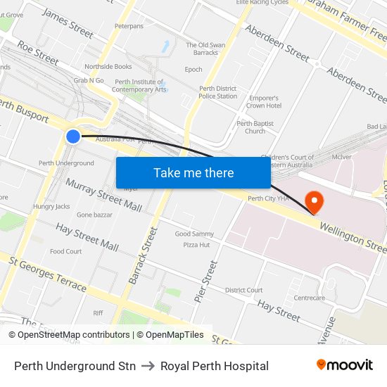 Perth Underground Stn to Royal Perth Hospital map