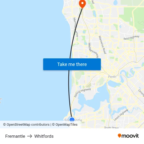 Fremantle to Whitfords map