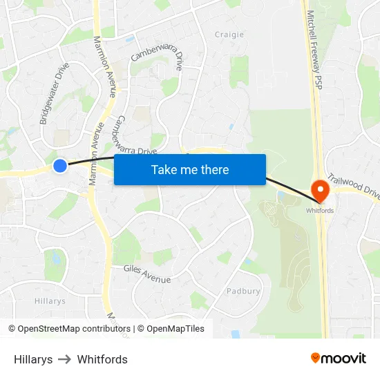 Hillarys to Whitfords map