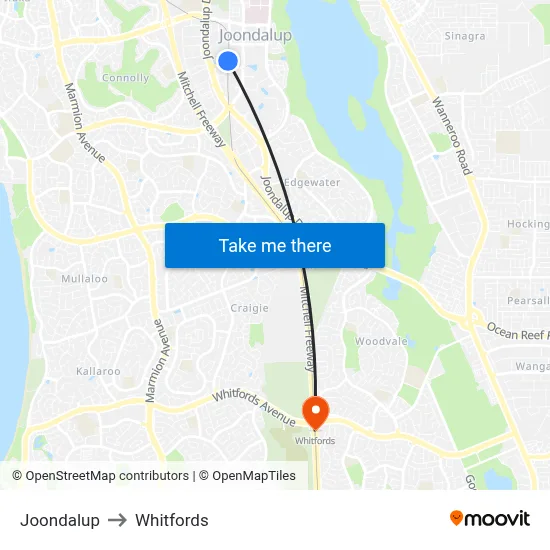 Joondalup to Whitfords map