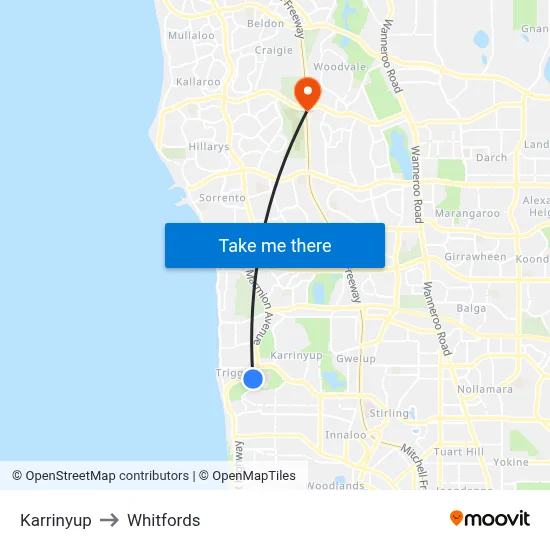Karrinyup to Whitfords map