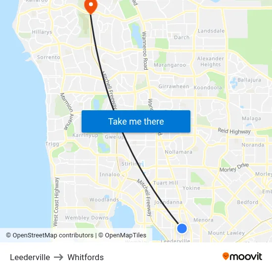 Leederville to Whitfords map