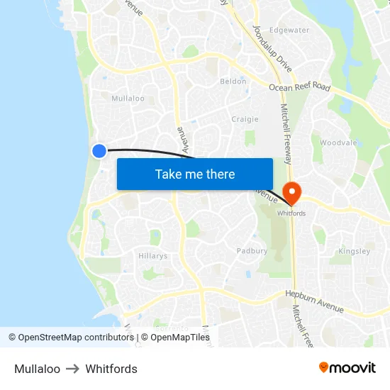 Mullaloo to Whitfords map