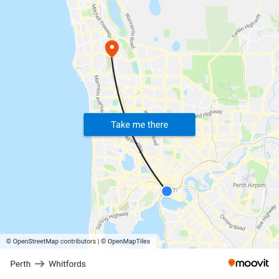 Perth to Whitfords map
