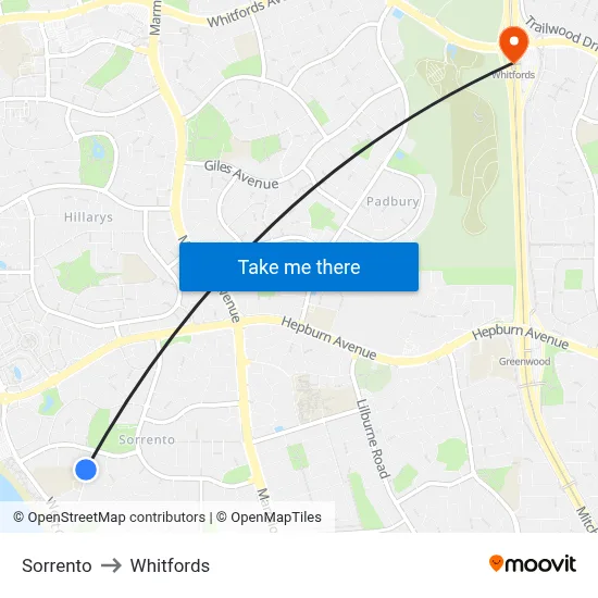 Sorrento to Whitfords map