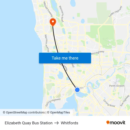 Elizabeth Quay Bus Station to Whitfords map