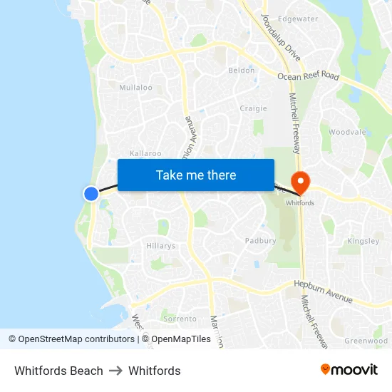 Whitfords Beach to Whitfords map