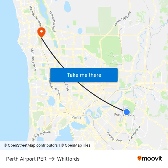Perth Airport PER to Whitfords map