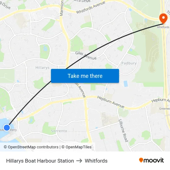 Hillarys Boat Harbour Station to Whitfords map