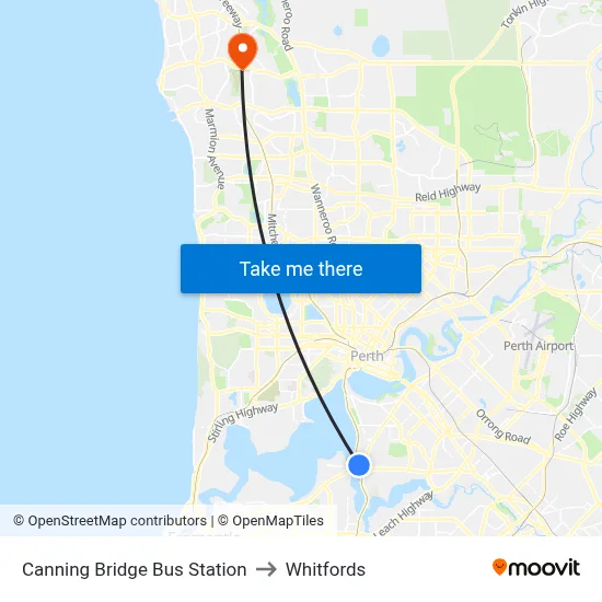 Canning Bridge Bus Station to Whitfords map