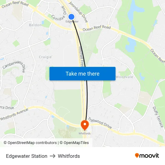 Edgewater Station to Whitfords map