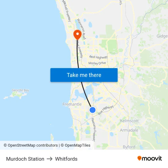 Murdoch Station to Whitfords map