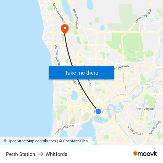 Perth Station to Whitfords map