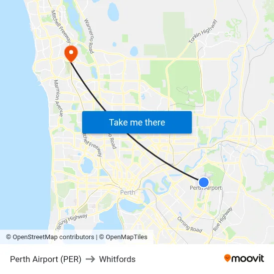 Perth Airport (PER) to Whitfords map