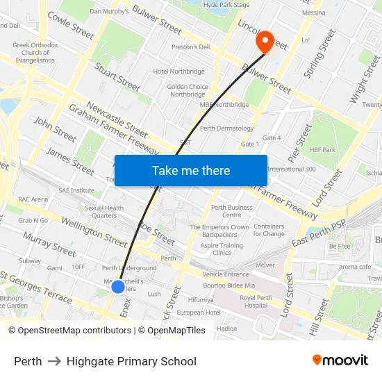 Perth to Highgate Primary School map