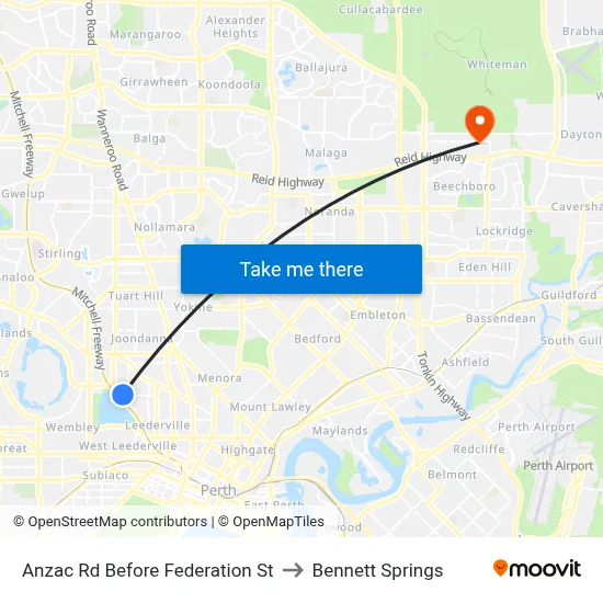 Anzac Rd Before Federation St to Bennett Springs map