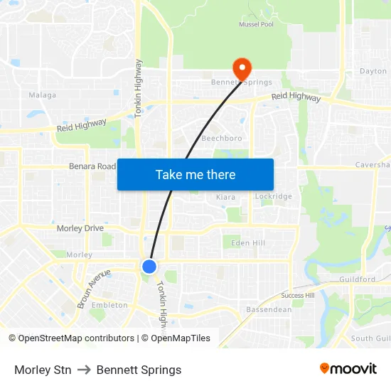 Morley Stn to Bennett Springs map