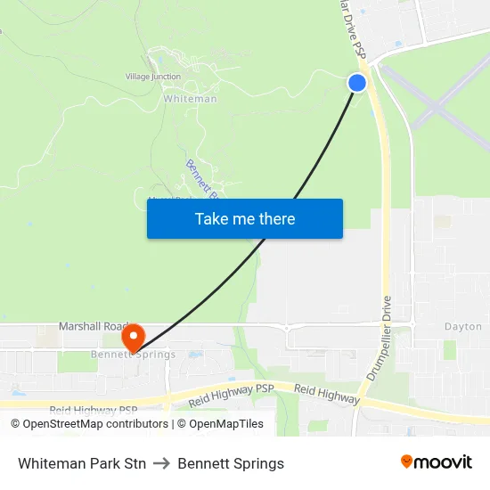 Whiteman Park Stn to Bennett Springs map